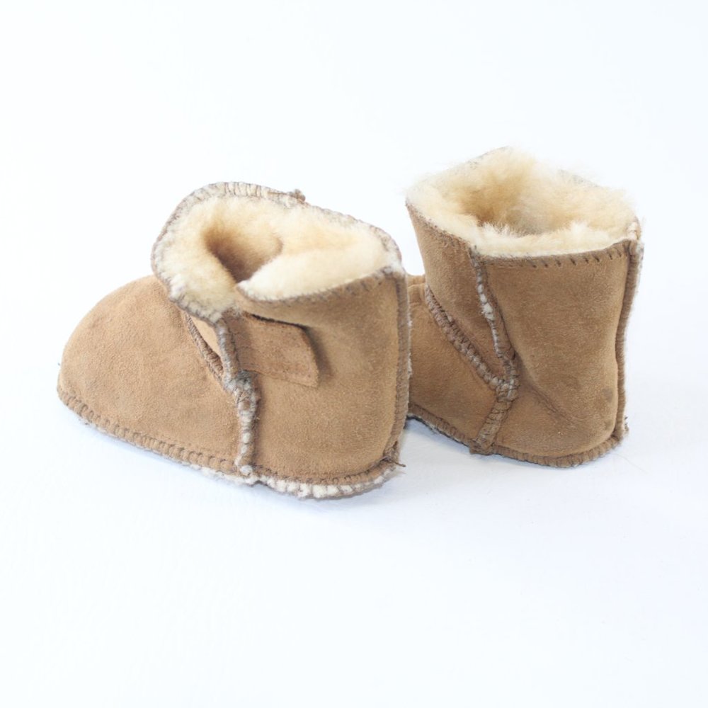 Minnetonka Moccasins Shearling Brown Suede Baby Toddler Slippers Shoes #128 - Picture 5 of 6
